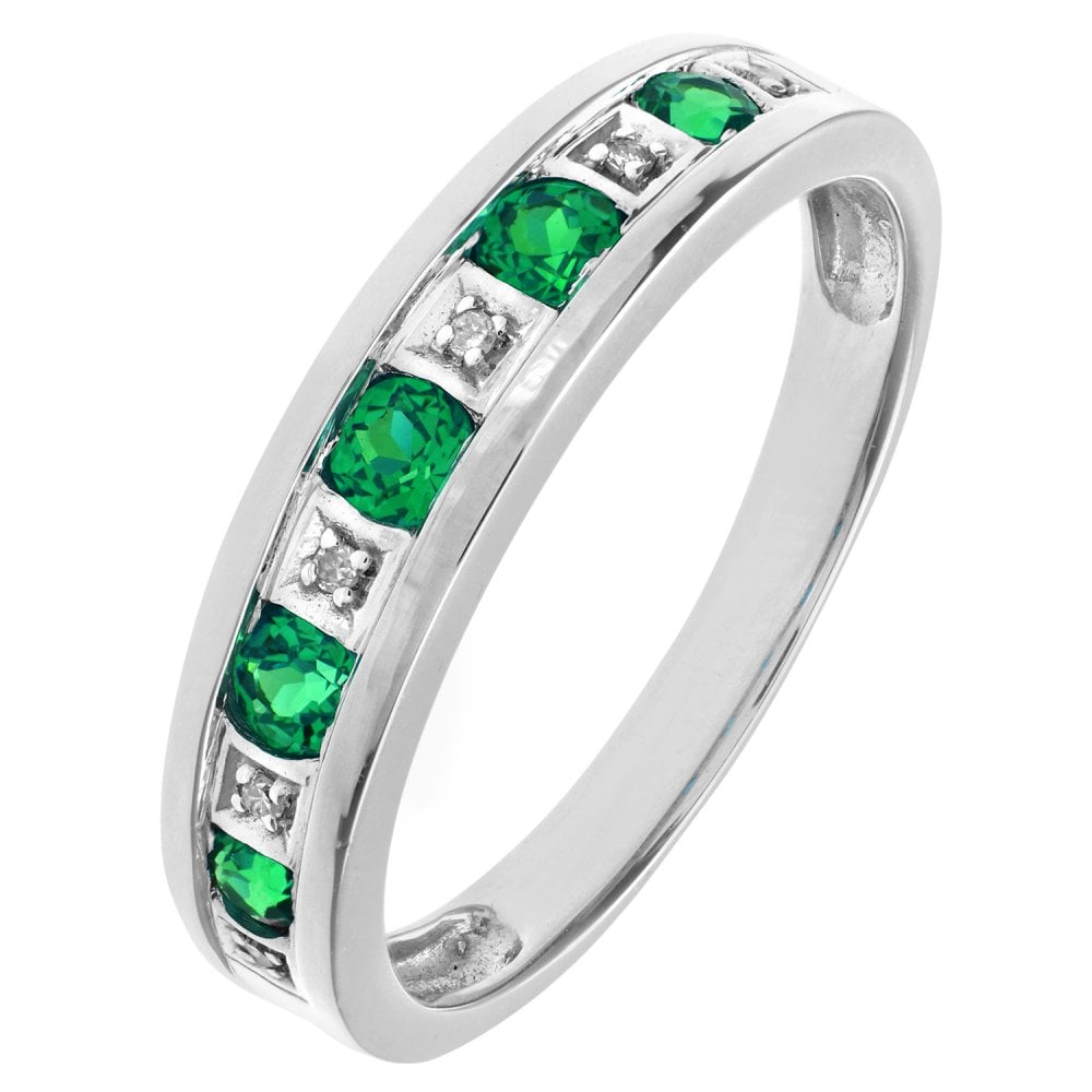 SPARKLD 9ct White Gold Round Brilliant Emerald and 0.25ct Diamonds Eternity Ring