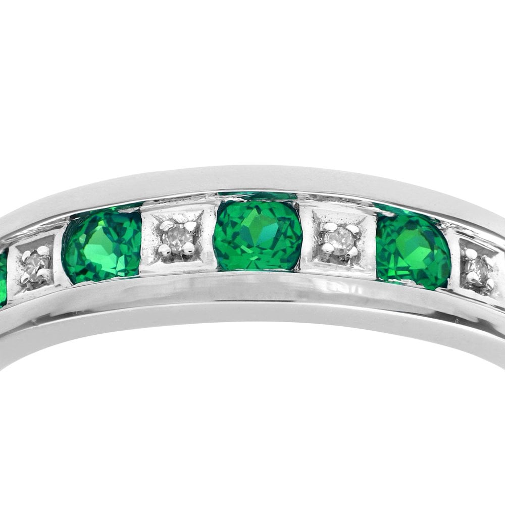 SPARKLD 9ct White Gold Round Brilliant Emerald and 0.25ct Diamonds Eternity Ring