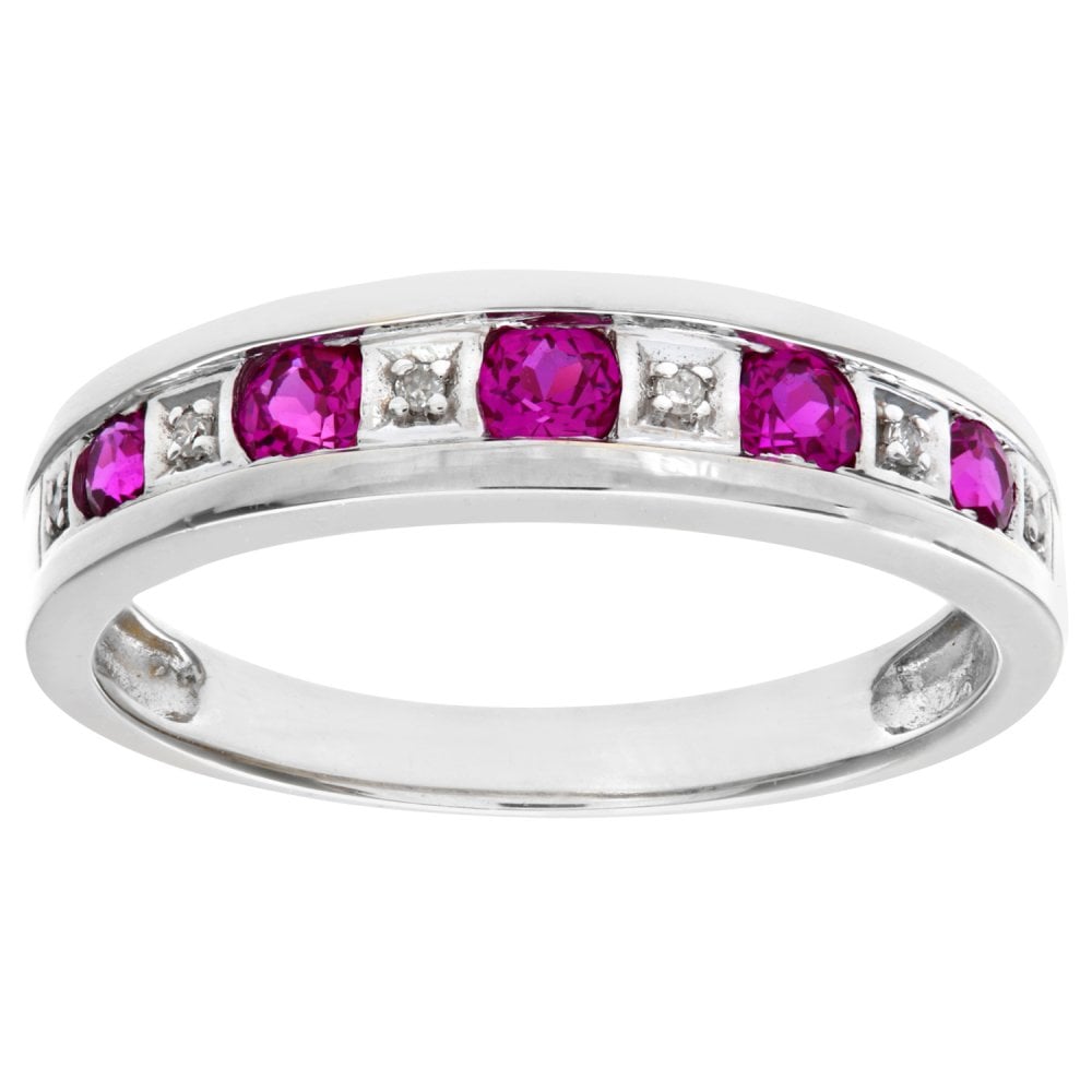 SPARKLD 9ct White Gold Round Brilliant Ruby and 0.25ct Diamonds Eternity Ring