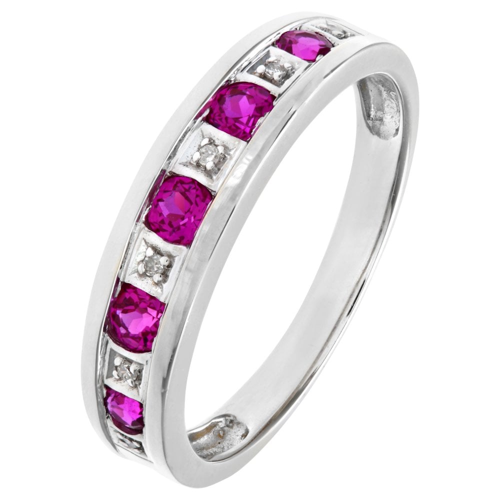 SPARKLD 9ct White Gold Round Brilliant Ruby and 0.25ct Diamonds Eternity Ring