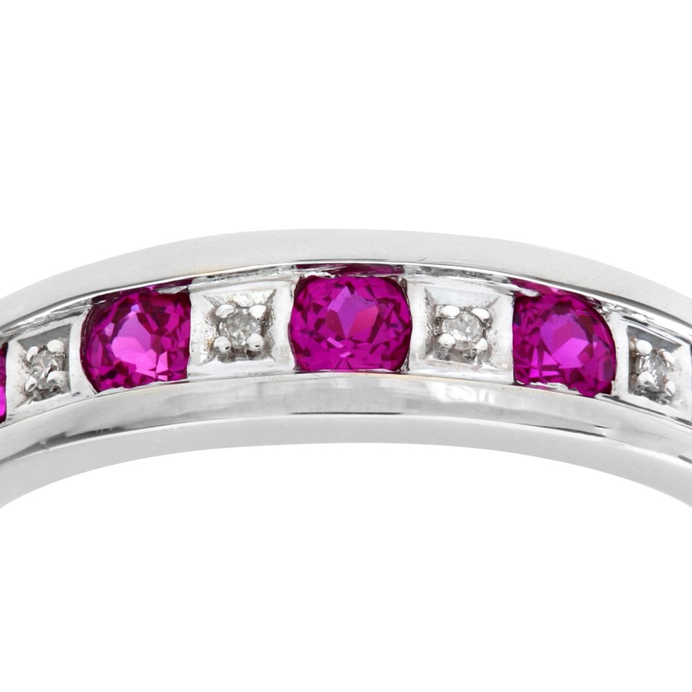 SPARKLD 9ct White Gold Round Brilliant Ruby and 0.25ct Diamonds Eternity Ring