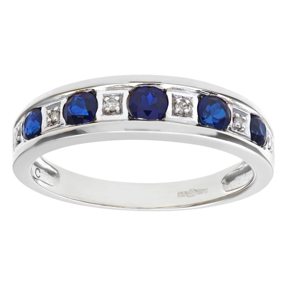 SPARKLD 9ct White Gold Round Brilliant Sapphire and 0.25ct Diamonds Eternity Ring