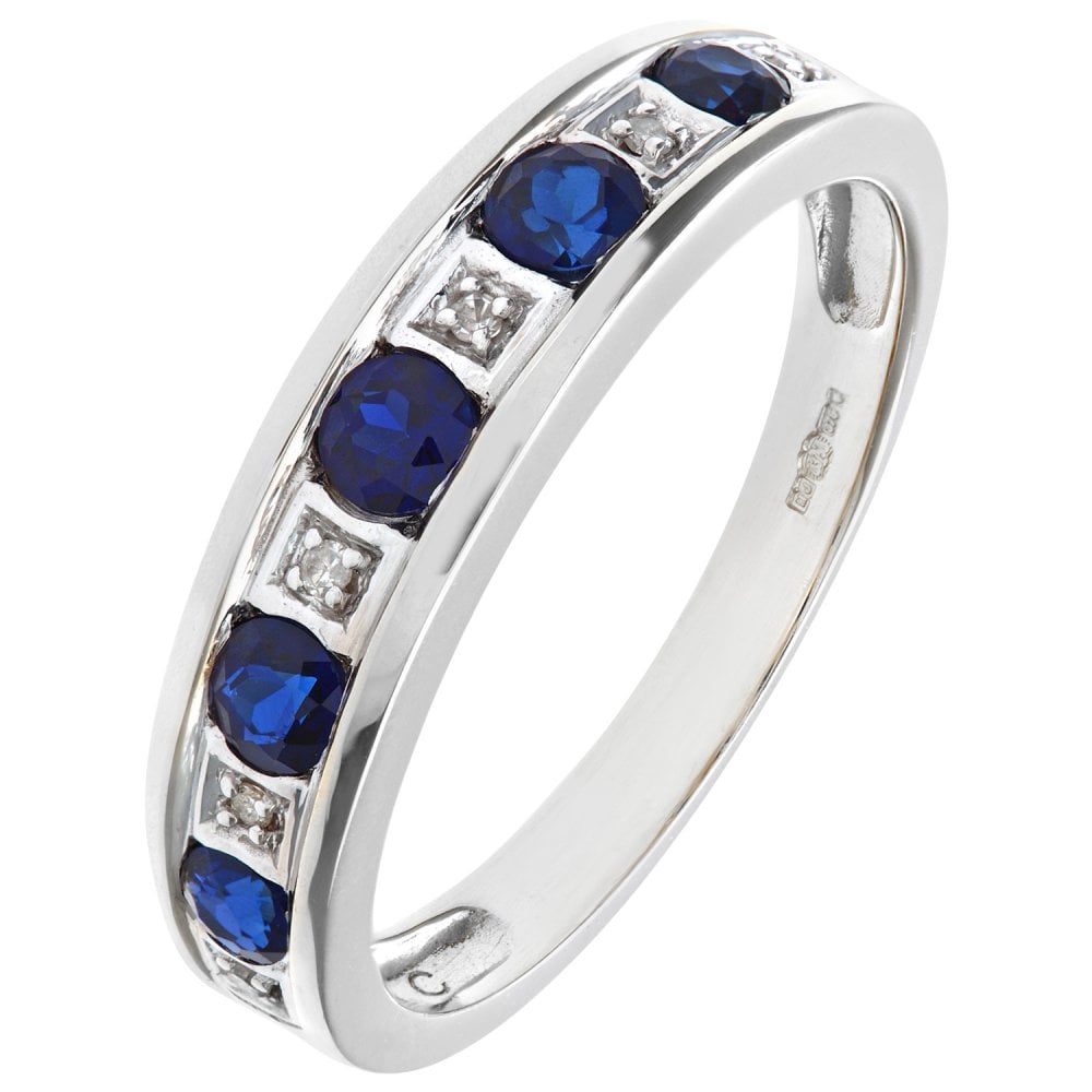 SPARKLD 9ct White Gold Round Brilliant Sapphire and 0.25ct Diamonds Eternity Ring