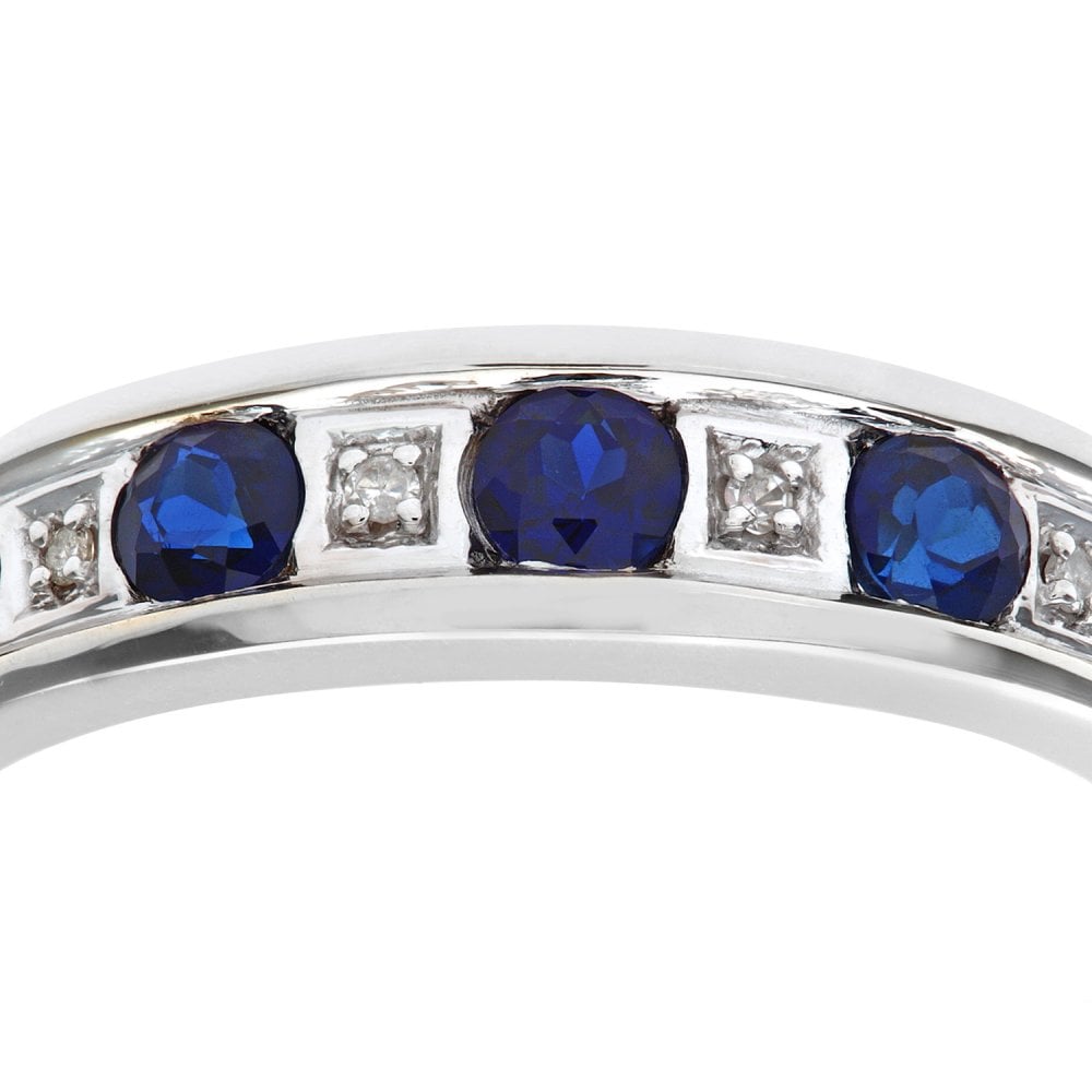 SPARKLD 9ct White Gold Round Brilliant Sapphire and 0.25ct Diamonds Eternity Ring