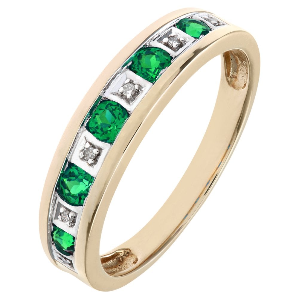 SPARKLD 9ct Yellow Gold Round Brilliant Emerald and 0.25ct Diamonds Eternity Ring