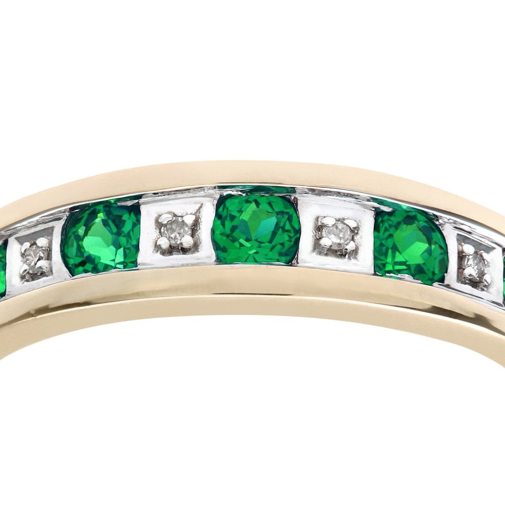 SPARKLD 9ct Yellow Gold Round Brilliant Emerald and 0.25ct Diamonds Eternity Ring
