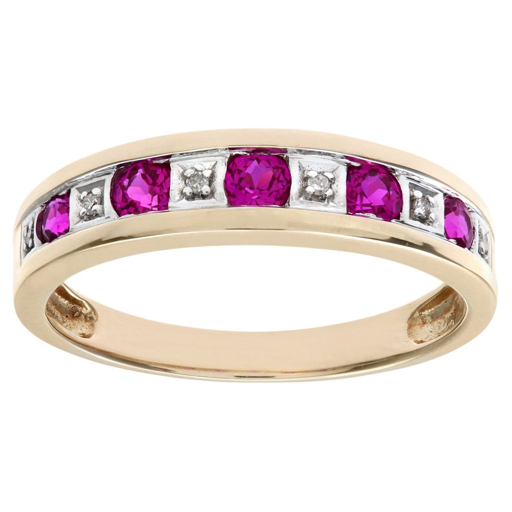 SPARKLD 9ct Yellow Gold Round Brilliant Ruby and 0.25ct Diamond Eternity Ring
