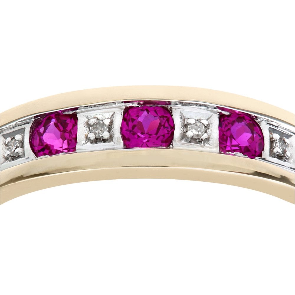 SPARKLD 9ct Yellow Gold Round Brilliant Ruby and 0.25ct Diamond Eternity Ring