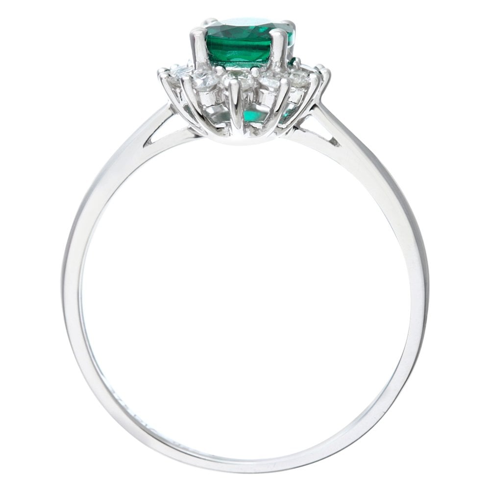 SPARKLD 9ct White Gold Round Brilliant 0.25ct Emerald and Diamond Oval Cluster Ring