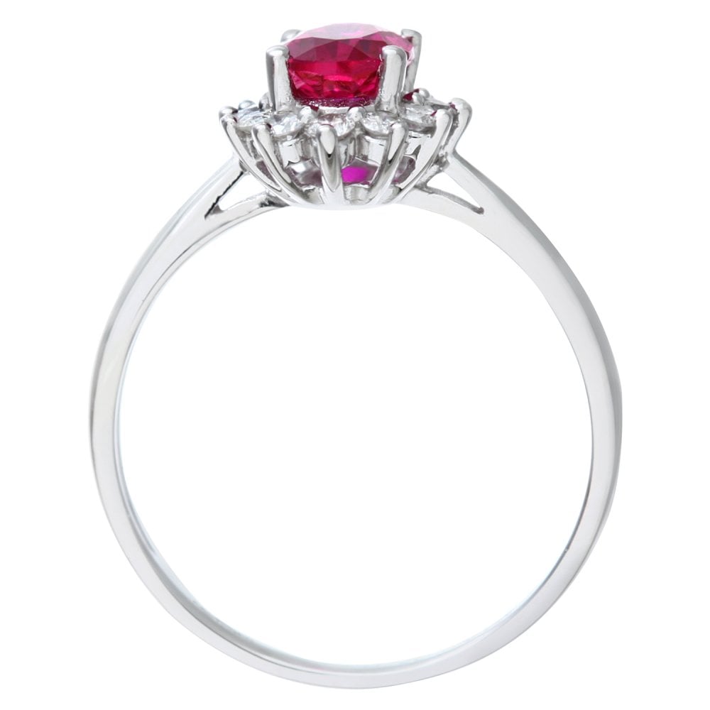 SPARKLD 9ct White Gold Round Brilliant 0.25ct Ruby and Diamond Oval Cluster Ring