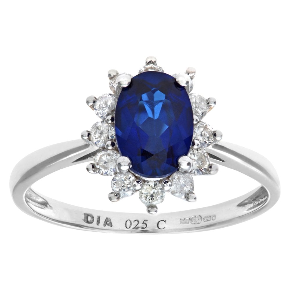 SPARKLD 9ct White Gold Round Brilliant 0.25ct Sapphire and Diamond Oval Cluster Ring