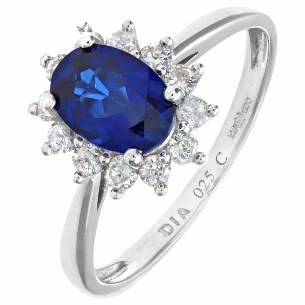 SPARKLD 9ct White Gold Round Brilliant 0.25ct Sapphire and Diamond Oval Cluster Ring