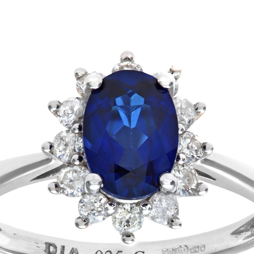 SPARKLD 9ct White Gold Round Brilliant 0.25ct Sapphire and Diamond Oval Cluster Ring