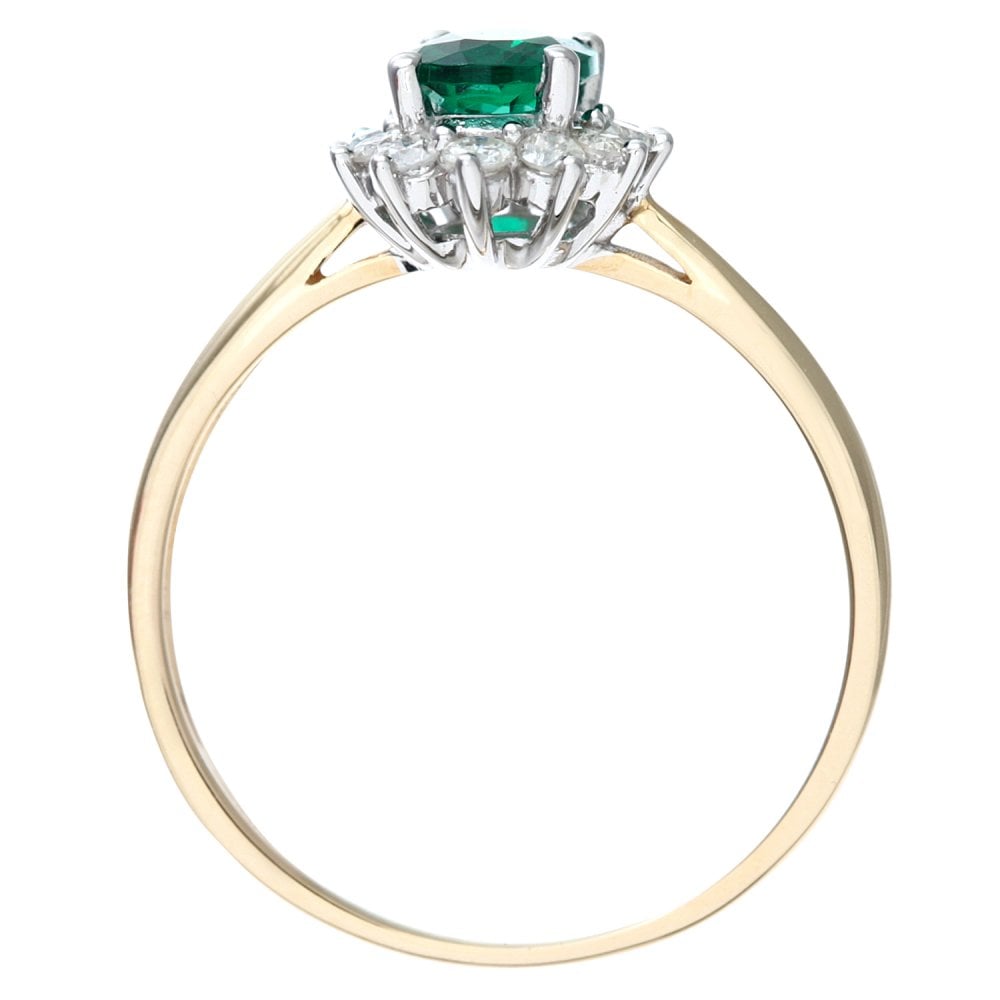 SPARKLD 9ct Yellow Gold Round Brilliant 0.25ct Emerald and Diamond Oval Cluster Ring