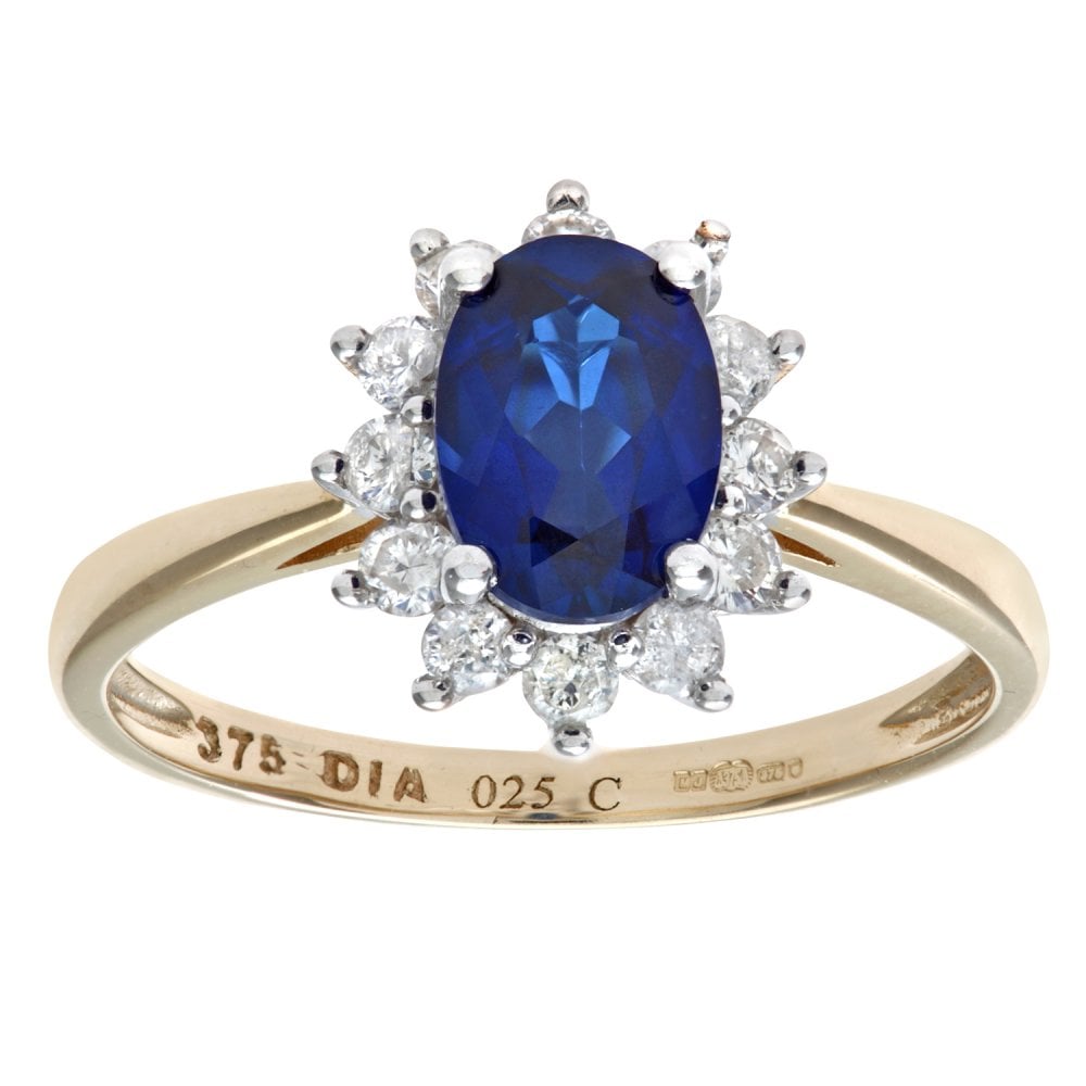 SPARKLD 9ct Yellow Gold Round Brilliant 0.25ct Sapphire and Diamond Oval Cluster Ring