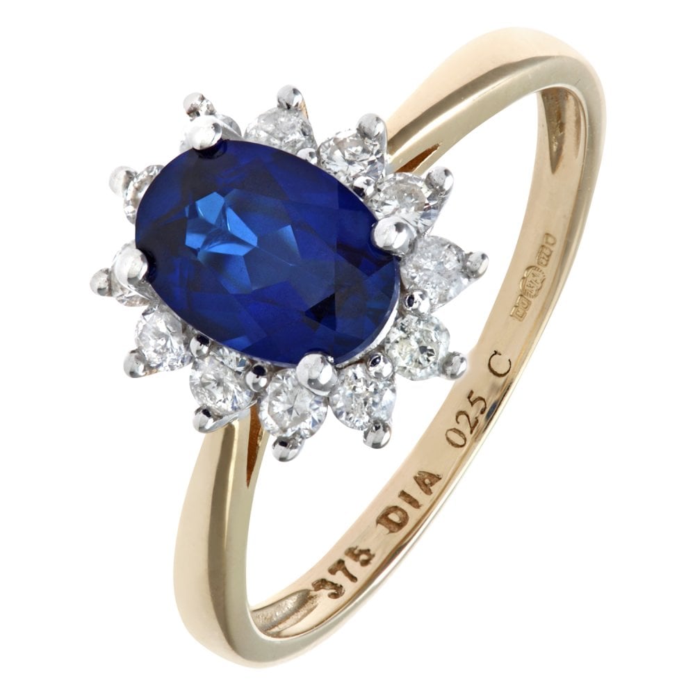 SPARKLD 9ct Yellow Gold Round Brilliant 0.25ct Sapphire and Diamond Oval Cluster Ring