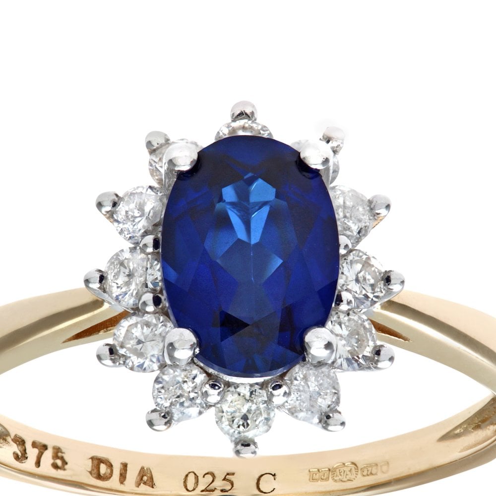 SPARKLD 9ct Yellow Gold Round Brilliant 0.25ct Sapphire and Diamond Oval Cluster Ring