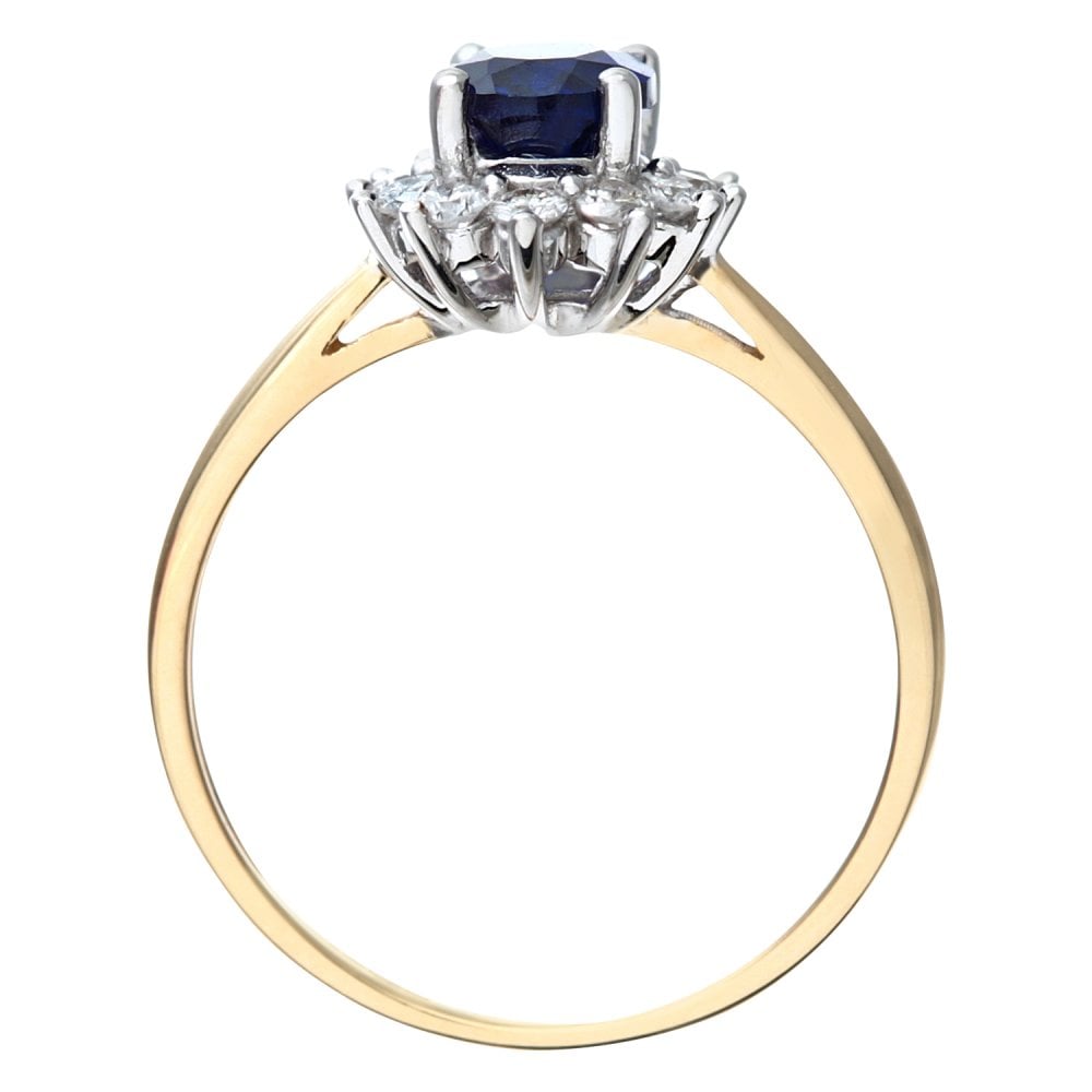 SPARKLD 9ct Yellow Gold Round Brilliant 0.25ct Sapphire and Diamond Oval Cluster Ring
