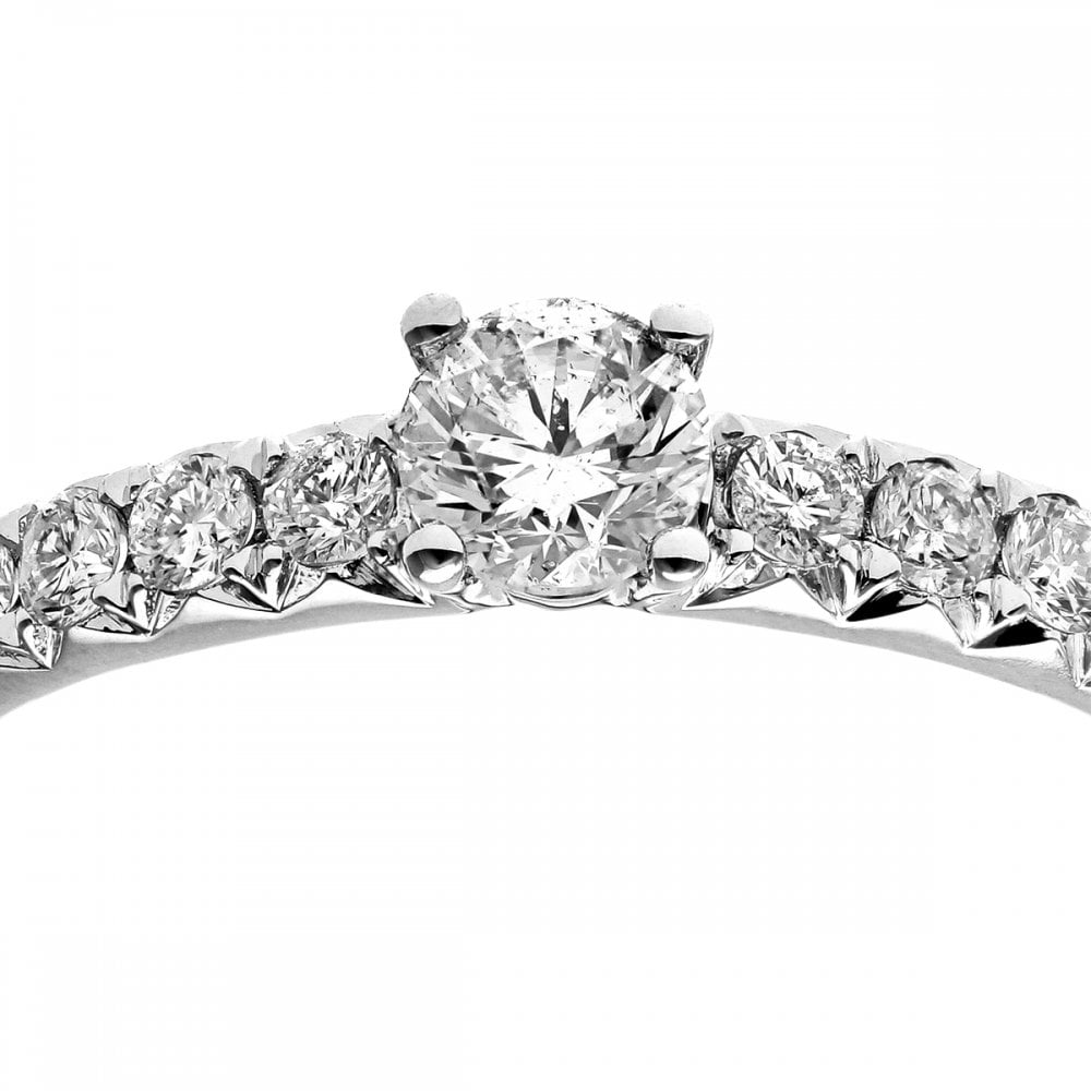 SPARKLD 18ct White Gold Shoulder Set Engagement Ring, IJ/I Certified 0.50ct Round Brilliant Diamonds