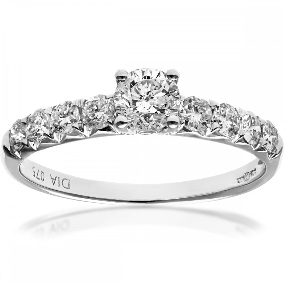 SPARKLD 18ct White Gold Shoulder Set Engagement Ring, IJ/I Certified 0.75ct Round Brilliant Diamonds