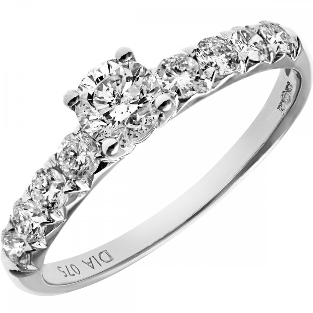 SPARKLD 18ct White Gold Shoulder Set Engagement Ring, IJ/I Certified 0.75ct Round Brilliant Diamonds