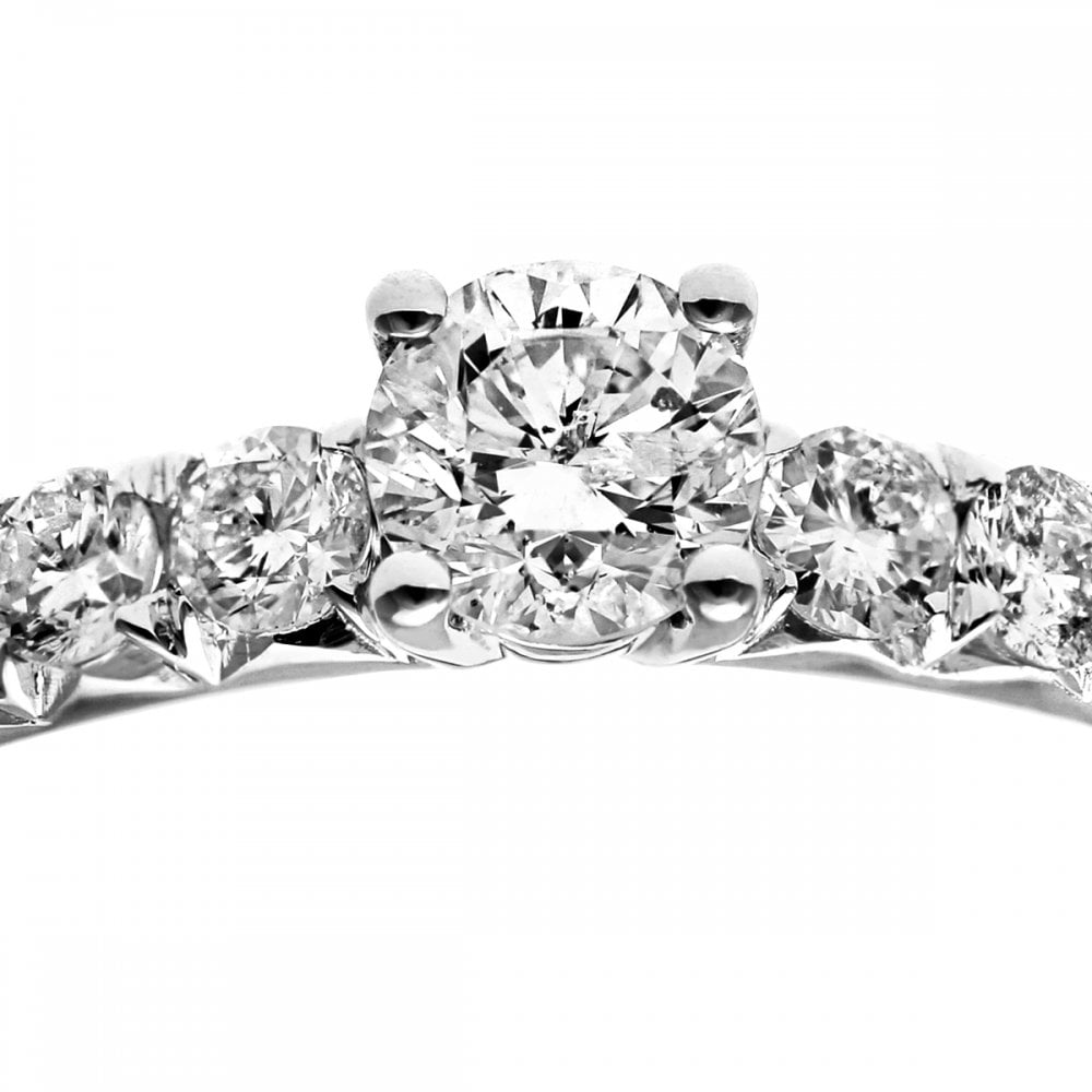 SPARKLD 18ct White Gold Shoulder Set Engagement Ring, IJ/I Certified 0.75ct Round Brilliant Diamonds