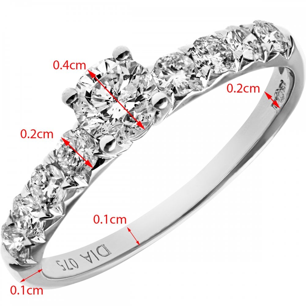 SPARKLD 18ct White Gold Shoulder Set Engagement Ring, IJ/I Certified 0.75ct Round Brilliant Diamonds