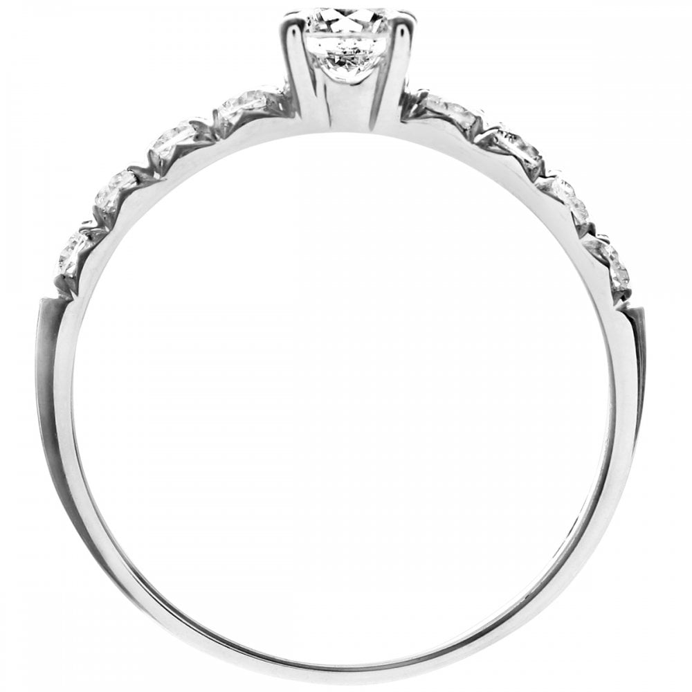 SPARKLD 18ct White Gold Shoulder Set Engagement Ring, IJ/I Certified 0.75ct Round Brilliant Diamonds