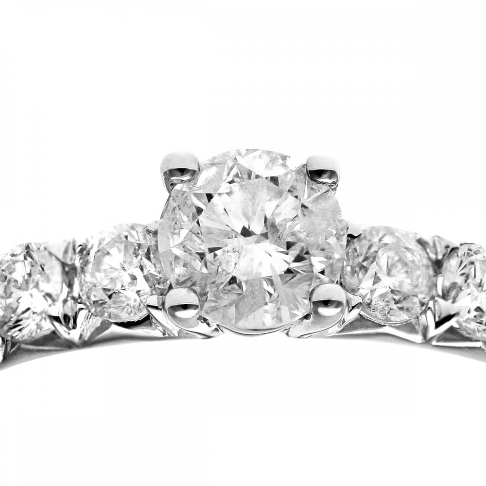 SPARKLD 18ct White Gold Shoulder Set Engagement Ring, IJ/I Certified 1.00ct Round Brilliant Diamonds