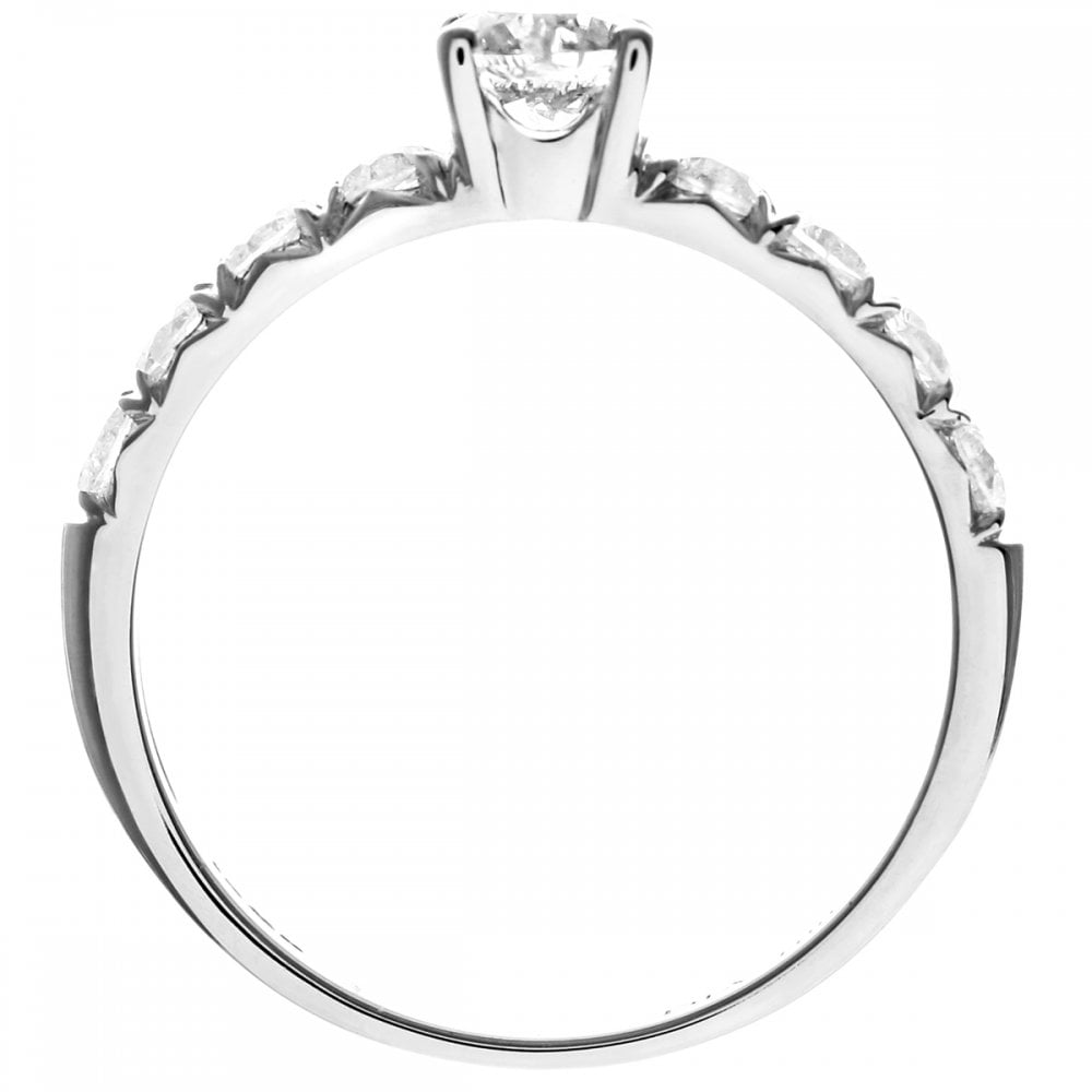 SPARKLD 18ct White Gold Shoulder Set Engagement Ring, IJ/I Certified 1.00ct Round Brilliant Diamonds