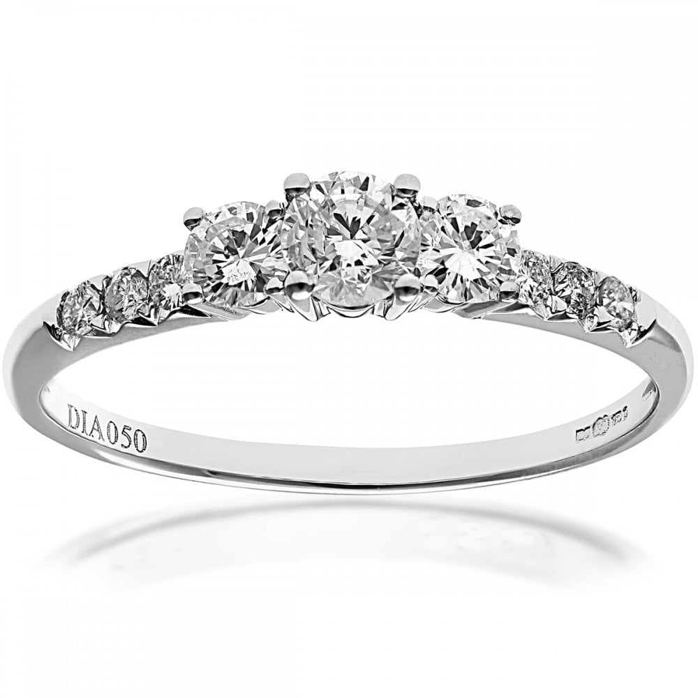 SPARKLD 18ct White Gold 0.50ct IJ/I Certified Round Brilliant Diamonds  Trilogy Engagement Ring