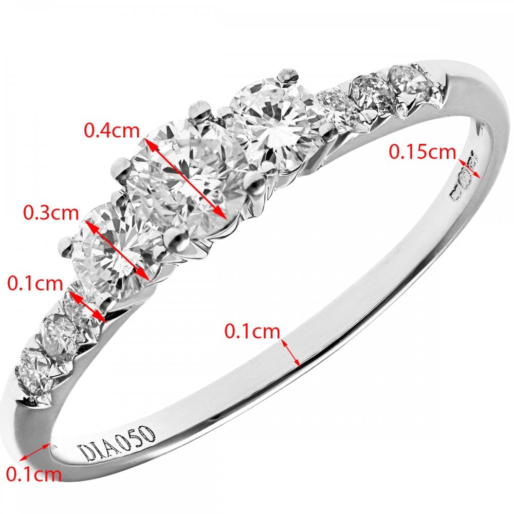 SPARKLD 18ct White Gold 0.50ct IJ/I Certified Round Brilliant Diamonds  Trilogy Engagement Ring