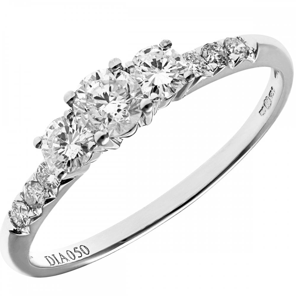 SPARKLD 18ct White Gold 0.50ct IJ/I Certified Round Brilliant Diamonds  Trilogy Engagement Ring