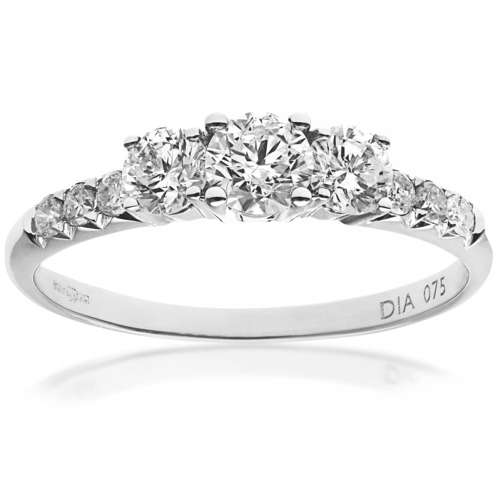 SPARKLD 18ct White Gold Certified  Round Brilliant 0.75ct Diamonds Trilogy Engagement Ring
