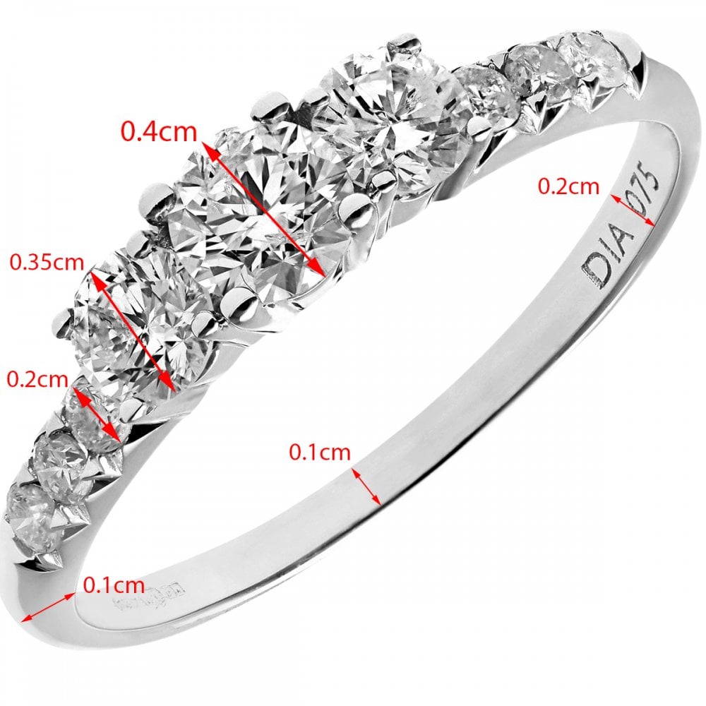 SPARKLD 18ct White Gold Certified  Round Brilliant 0.75ct Diamonds Trilogy Engagement Ring