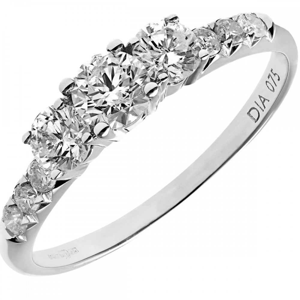 SPARKLD 18ct White Gold Certified  Round Brilliant 0.75ct Diamonds Trilogy Engagement Ring