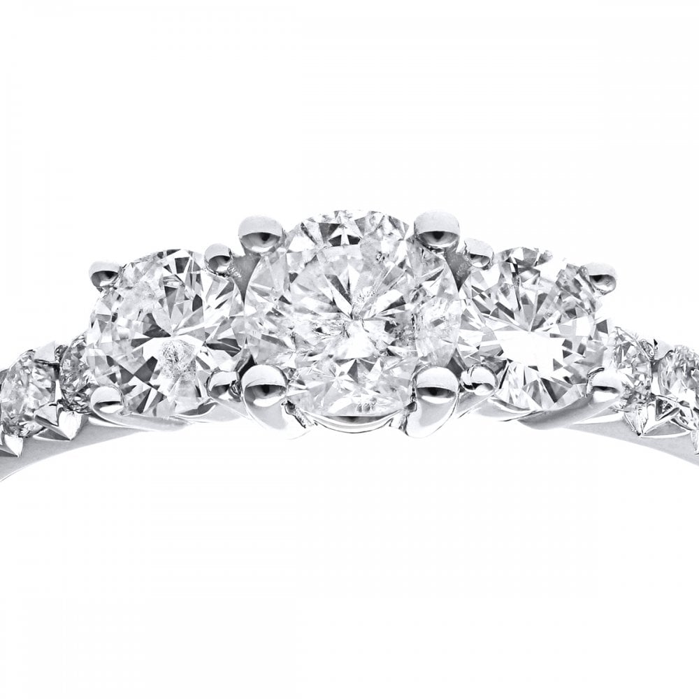 SPARKLD 18ct White Gold Certified  Round Brilliant 1.00ct Diamonds Trilogy Engagement Ring