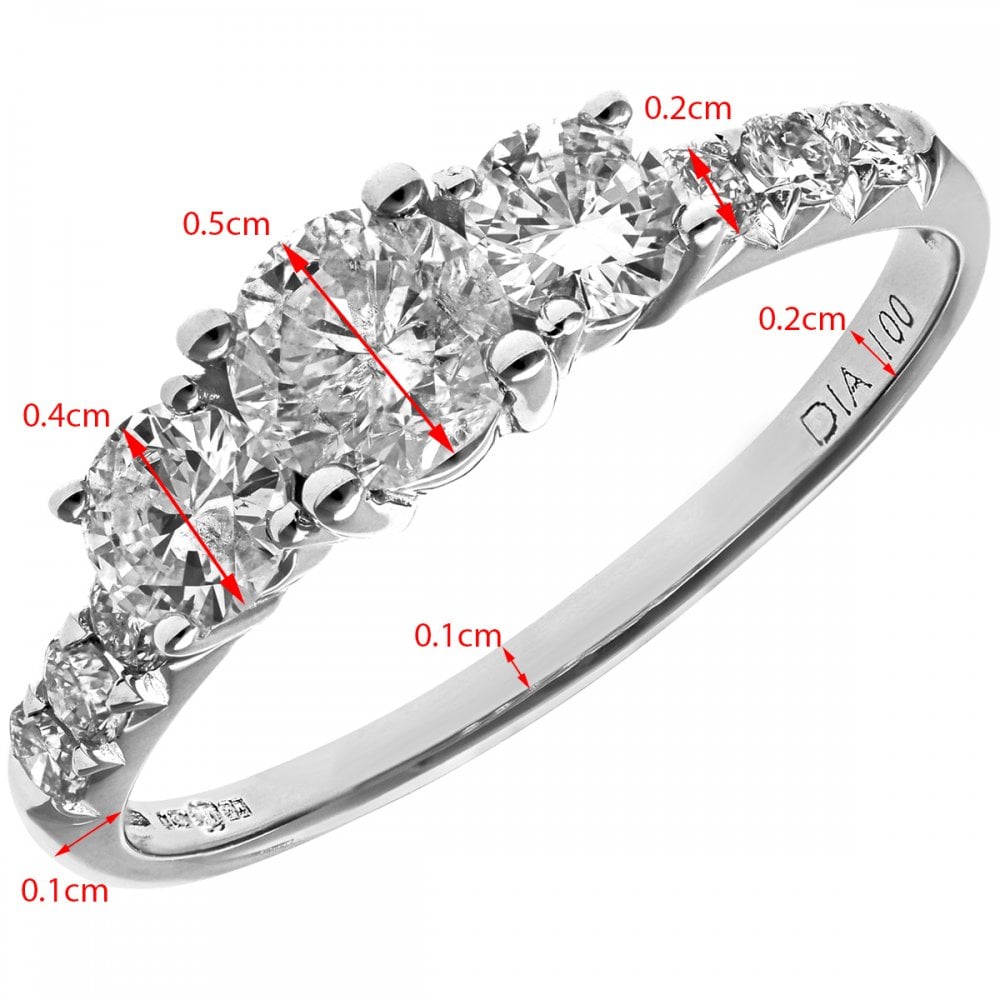 SPARKLD 18ct White Gold Certified  Round Brilliant 1.00ct Diamonds Trilogy Engagement Ring