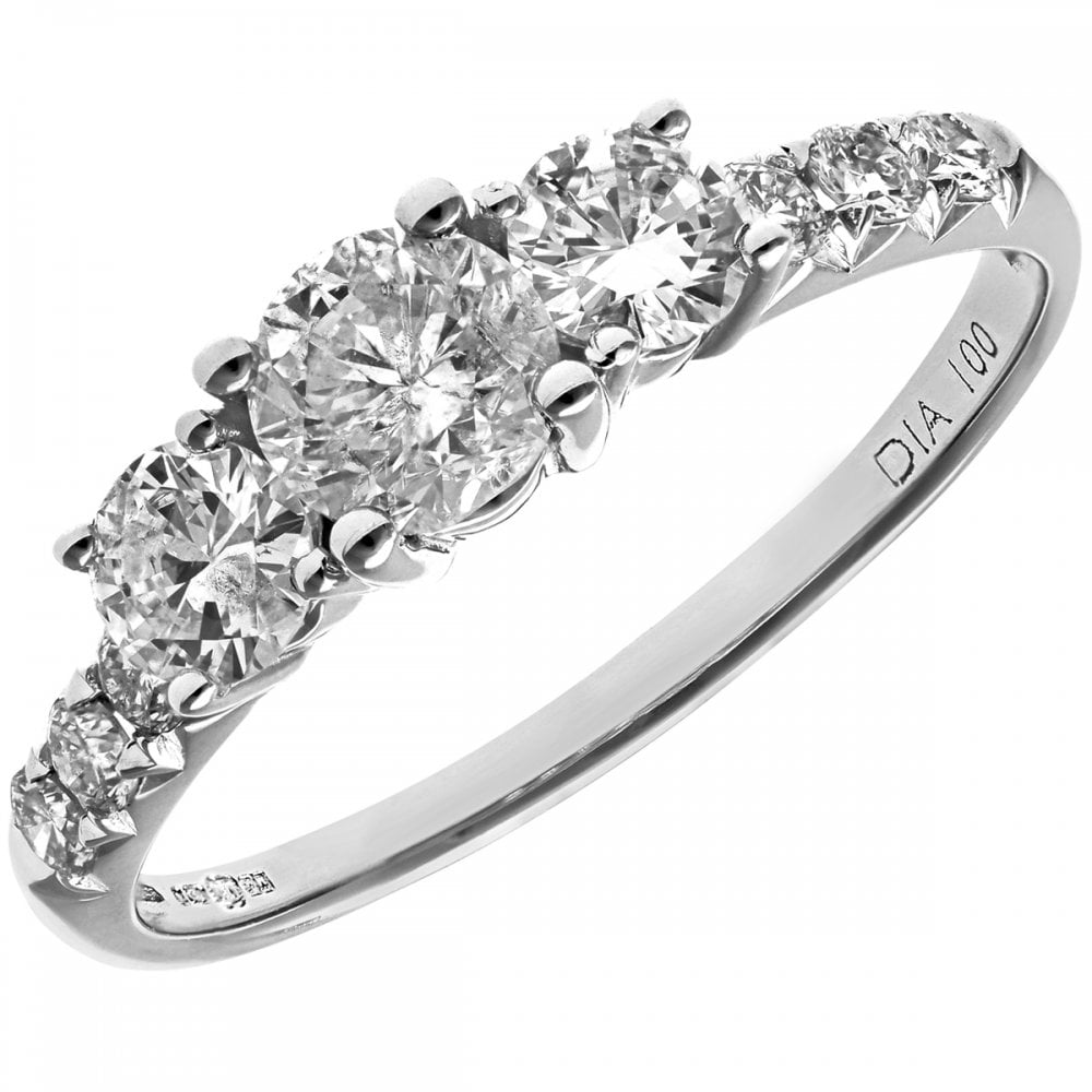 SPARKLD 18ct White Gold Certified  Round Brilliant 1.00ct Diamonds Trilogy Engagement Ring