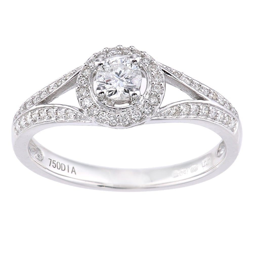 SPARKLD 18ct White Gold Round Halo 0.40ct Diamond Solitaire Engagement Ring
