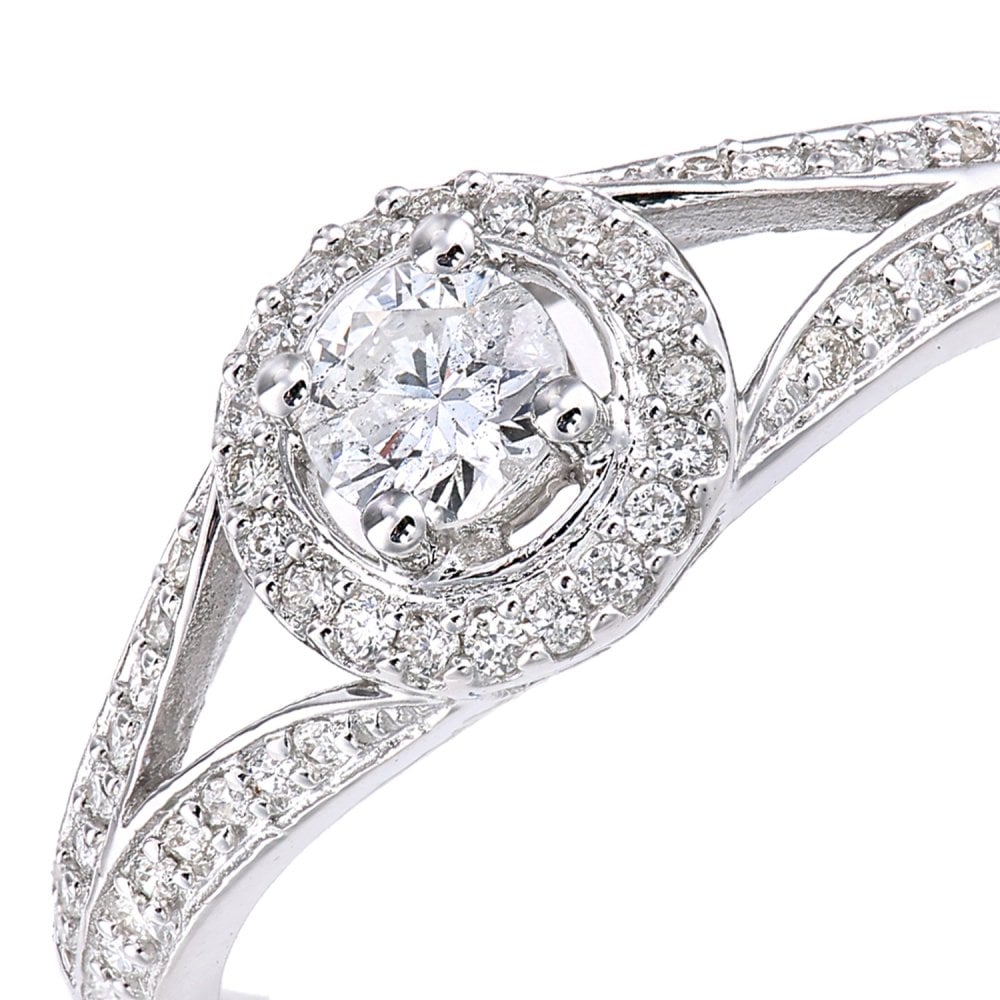 SPARKLD 18ct White Gold Round Halo 0.40ct Diamond Solitaire Engagement Ring