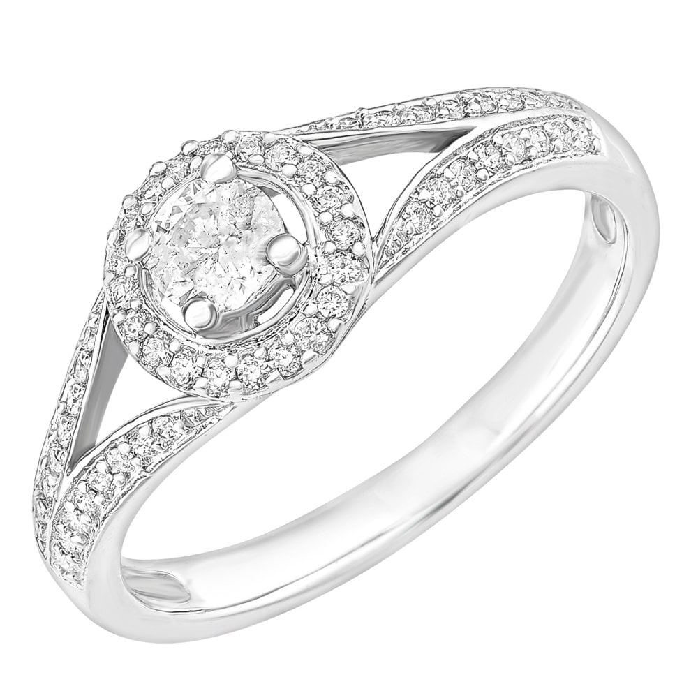 SPARKLD 18ct White Gold Round Halo 0.40ct Diamond Solitaire Engagement Ring