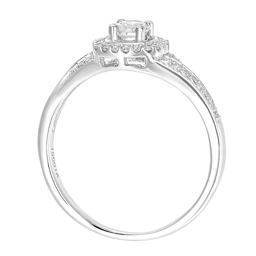 SPARKLD 18ct White Gold Square Halo 0.40ct Diamond Crossover Shoulder Engagement Ring