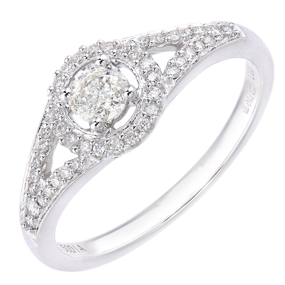 SPARKLD 18ct White Gold Round Halo 0.40ct Diamond Engagement Ring