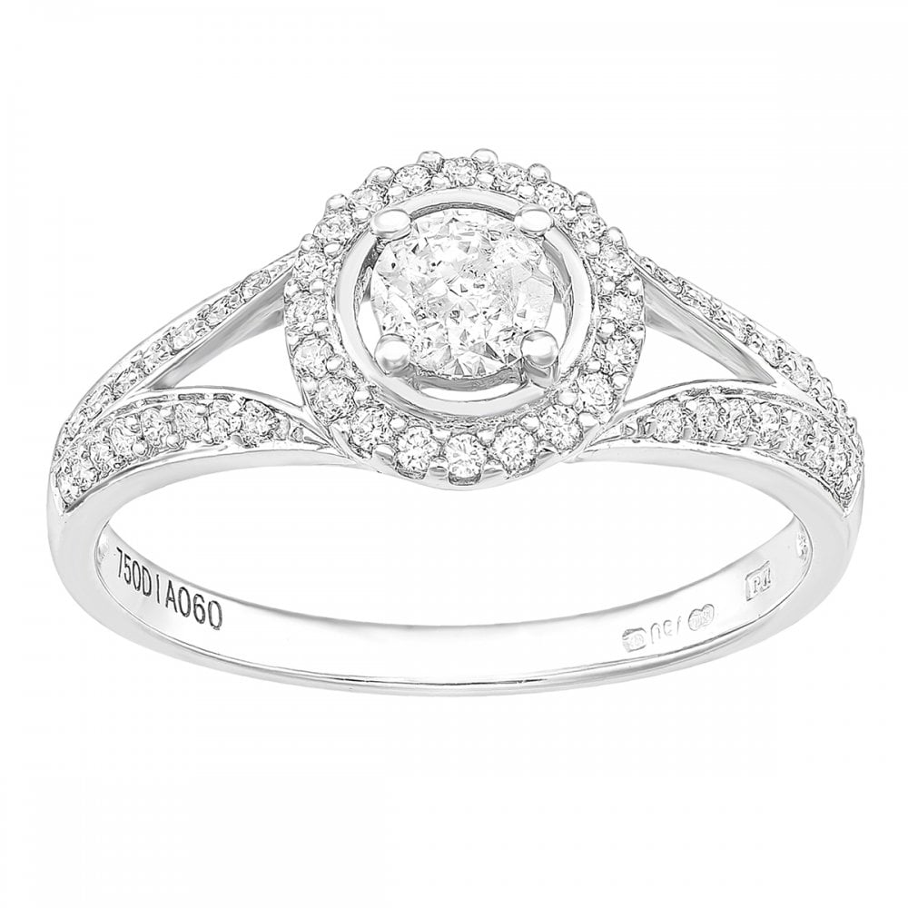 SPARKLD 18ct White Gold Round Halo 0.60ct Diamond Solitaire Engagement Ring