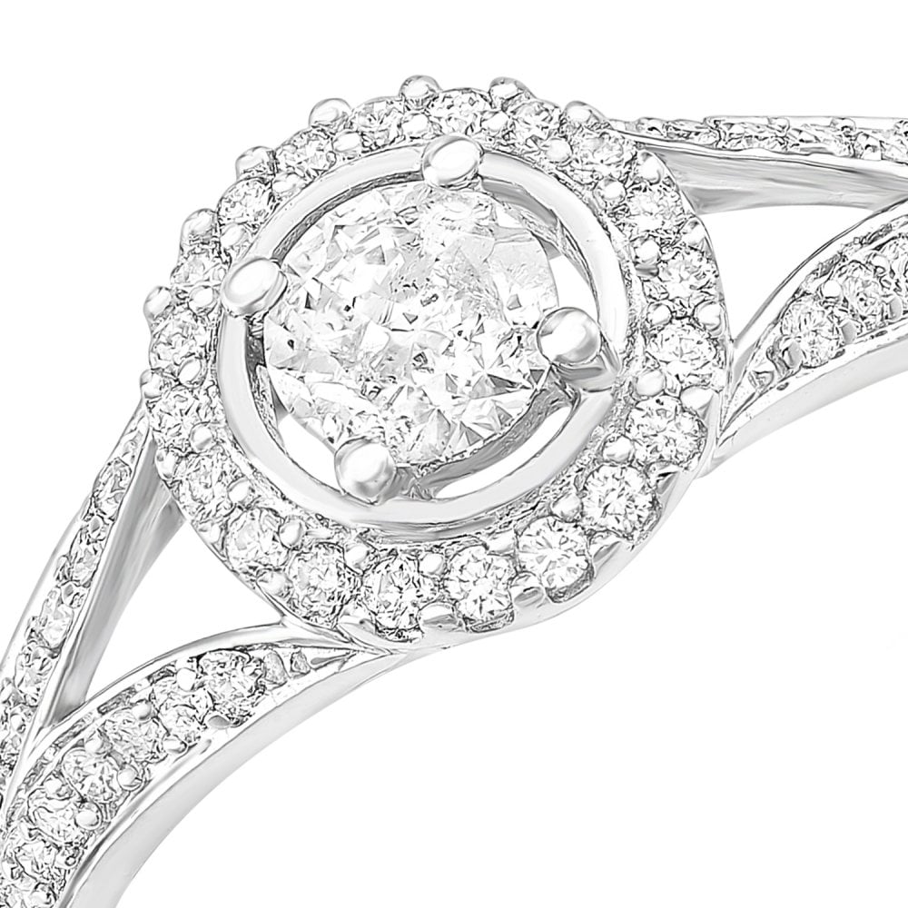 SPARKLD 18ct White Gold Round Halo 0.60ct Diamond Solitaire Engagement Ring