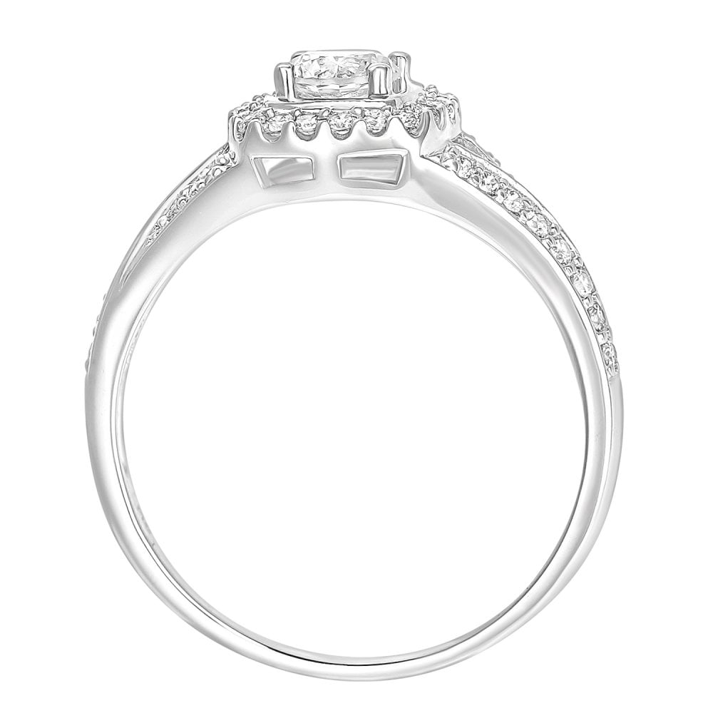 SPARKLD 18ct White Gold Square Halo 0.60ct Diamond Crossover Shoulder Engagement Ring