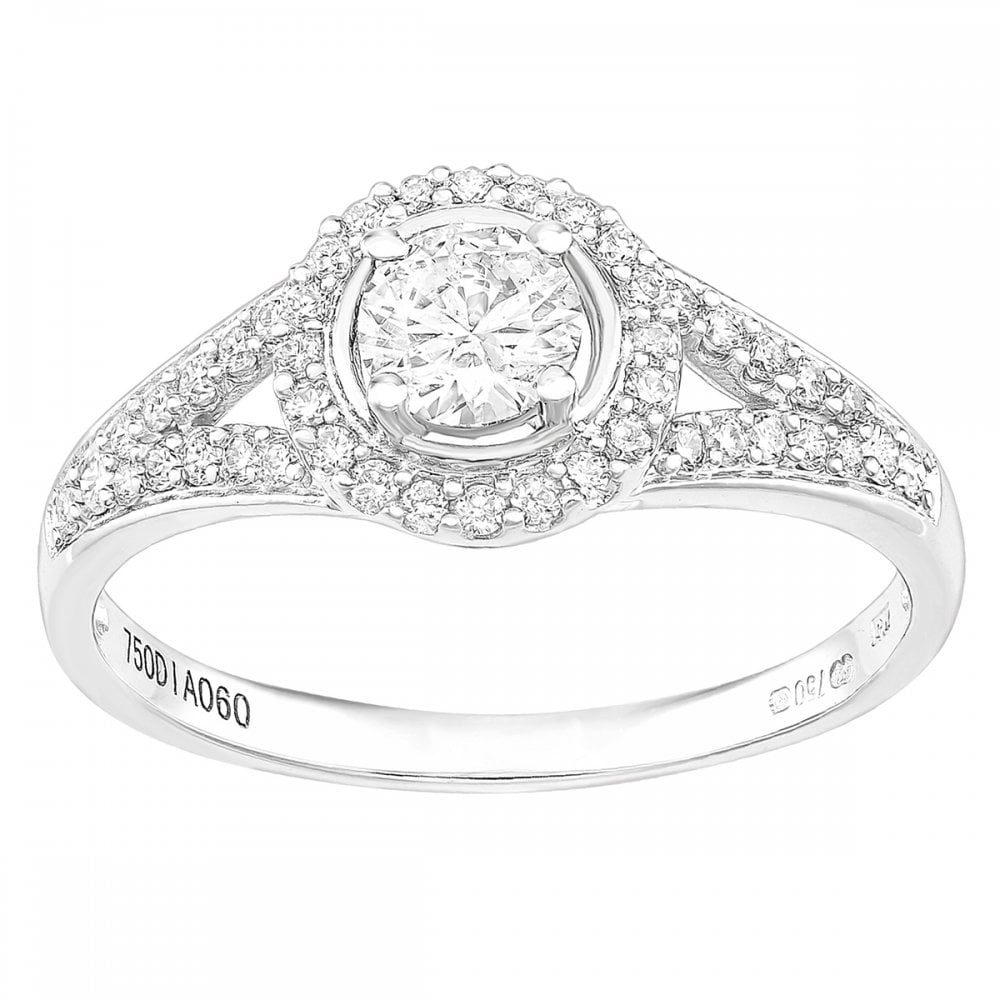 SPARKLD 18ct White Gold Round Halo 0.60ct Diamond Engagement Ring