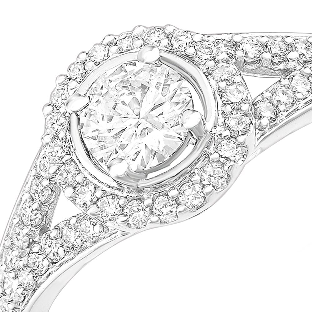 SPARKLD 18ct White Gold Round Halo 0.60ct Diamond Engagement Ring