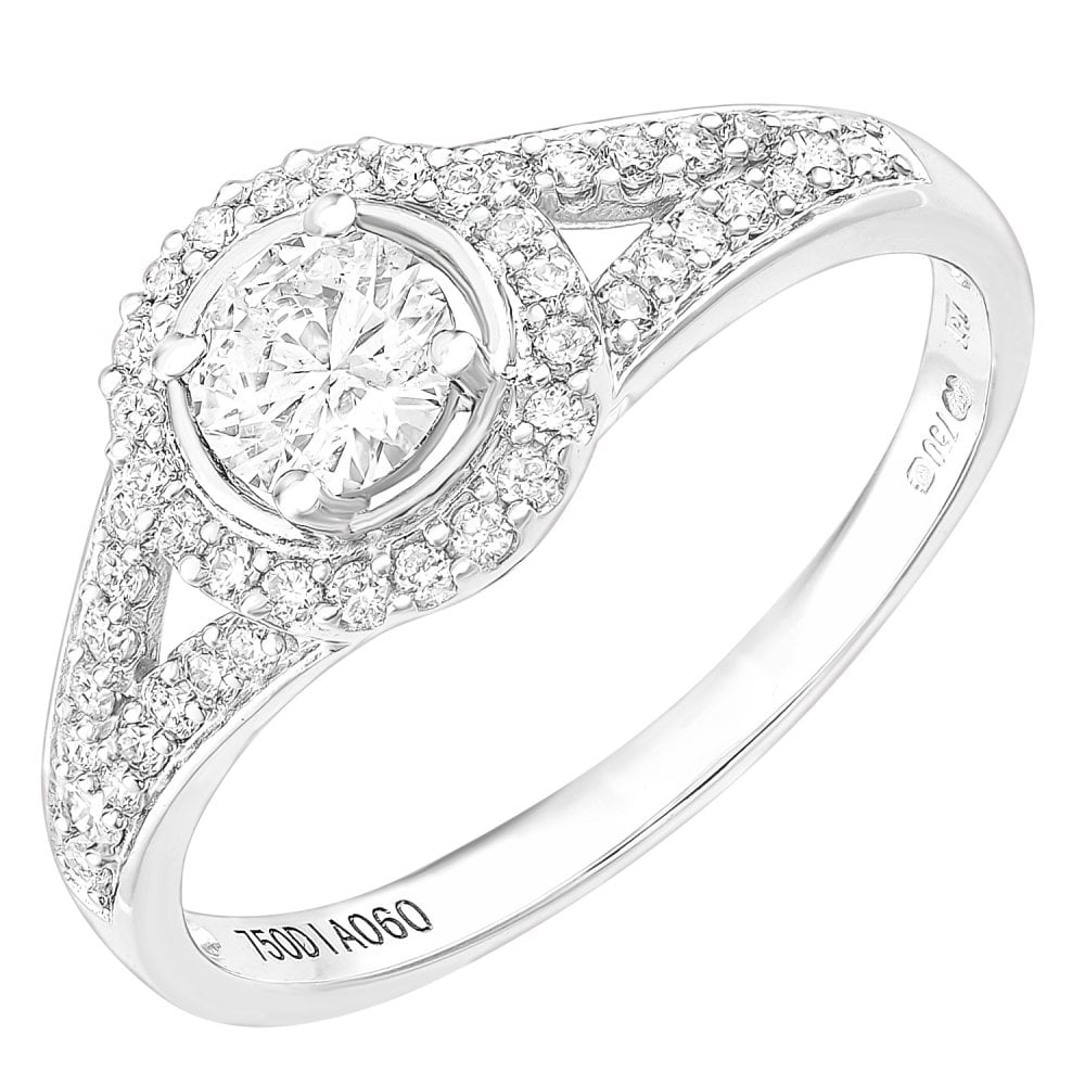 SPARKLD 18ct White Gold Round Halo 0.60ct Diamond Engagement Ring